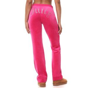 Juicy Couture Pink Party Bling Velour Track Pants With Rhinestone Logo Size XL
